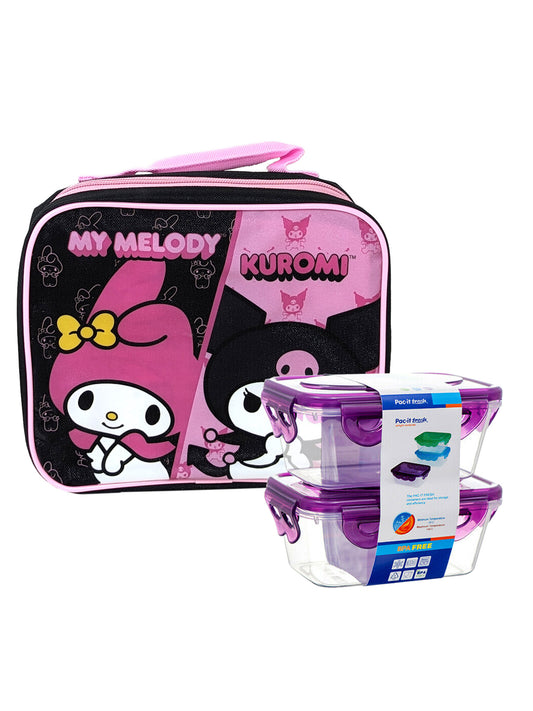 My Melody and Kuromi Insulated Lunch Bag Sanrio w/ 2-Piece Snack Container Set