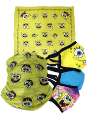 Kids Boys Spongbob Patrick Face Mask Cover & Bandana Krabby Patties 5 Piece Set