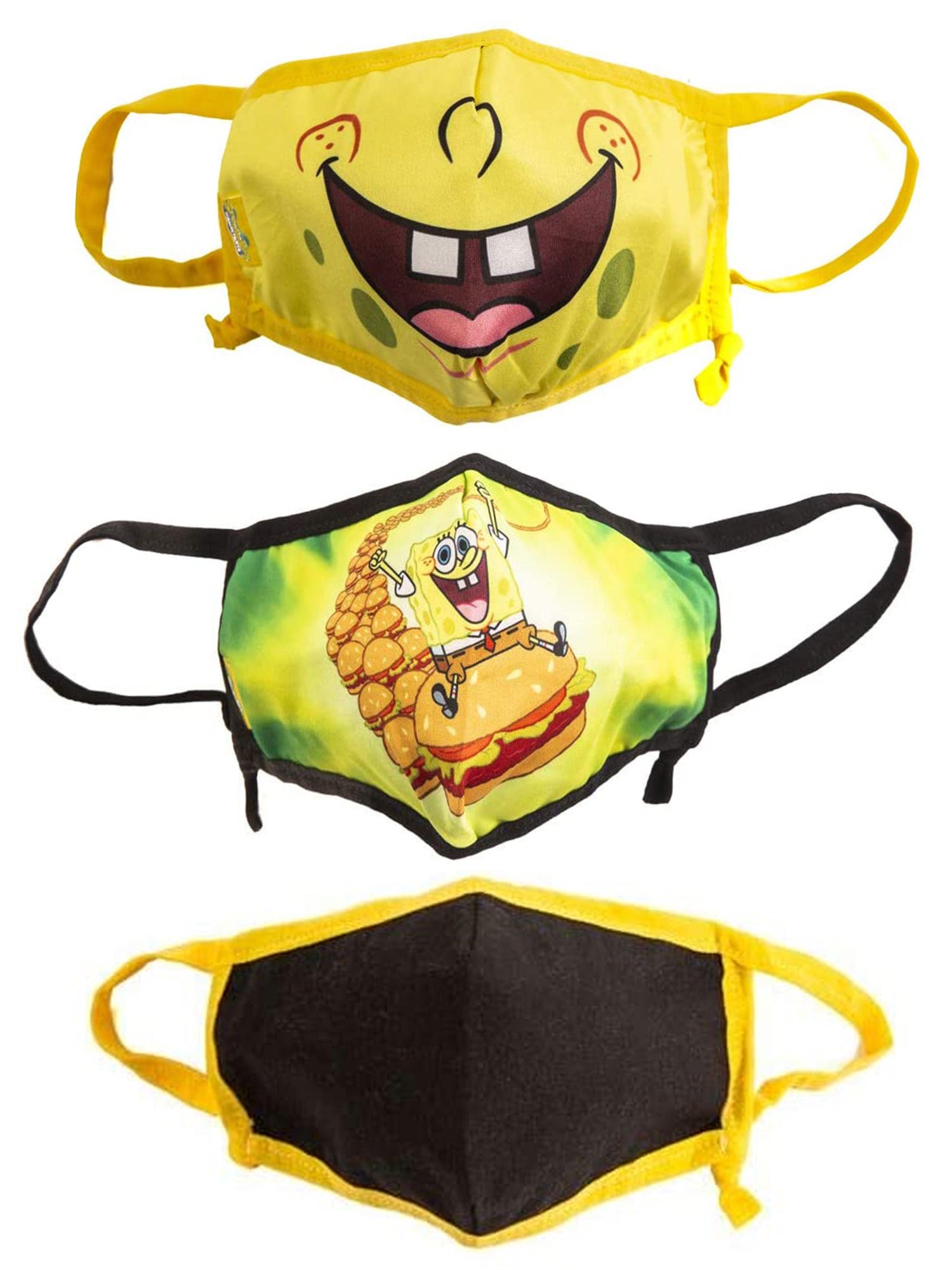 Kids Spongebob Squarepants Reusable Face Masks 3 Pack Smiles & Krabby Patties