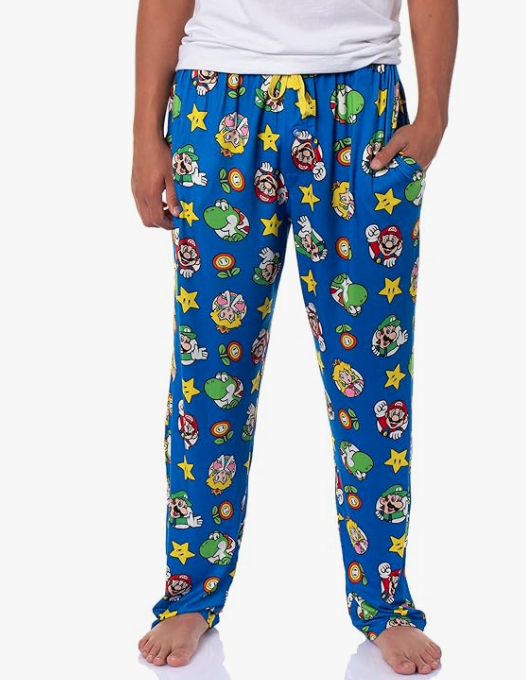 Men's Nintendo Super Mario All-Over Character Lounge Pajama Pants Blue