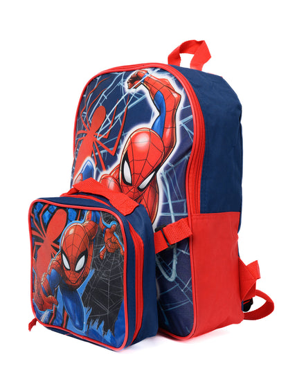 Spider-Man Backpack 16" & Lunch Bag w/ Large Zipper 3-Ring Pencil Pouch Set