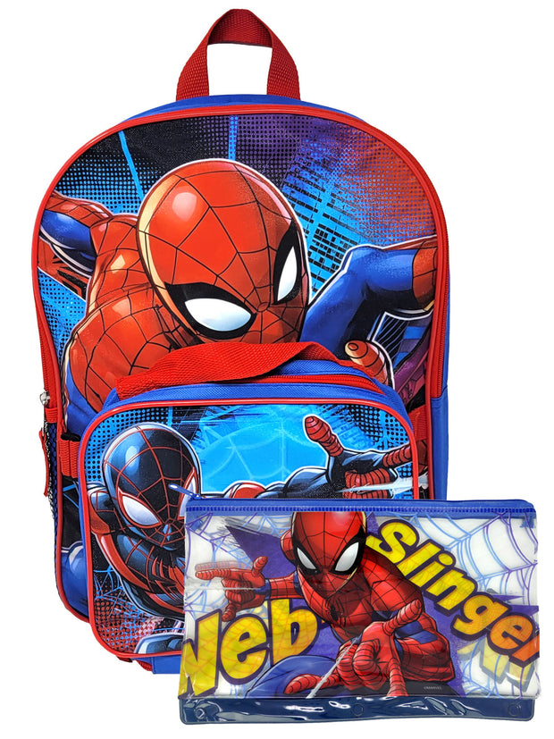 Spider-Man Backpack & Detachable Insulated Lunch Bag & Pencil Pouch School Set