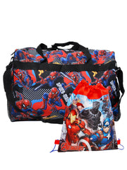 Spider-Man Duffel Bag 16" Carry-On w/ Marvel Avengers Drawstring Sling Bag