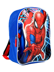 Spider-Man Backpack 15" Superhero Blue Avengers w/ Boys 3D Raised Sticker Sheet