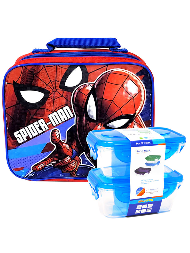Marvel Spider-Man Insulated Lunch Bag Superhero w/ 2-Piece Snack Container Set