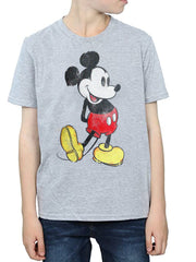 Boys Disney Classic Mickey Mouse T-Shirt Short Sleeve Distressed Light Gray