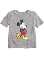 Boys Disney Classic Mickey Mouse T-Shirt Short Sleeve Distressed Light Gray