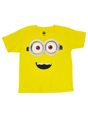 Youth Boys Minions Face Print T-Shirt Despicable Me Yellow Short Sleeve