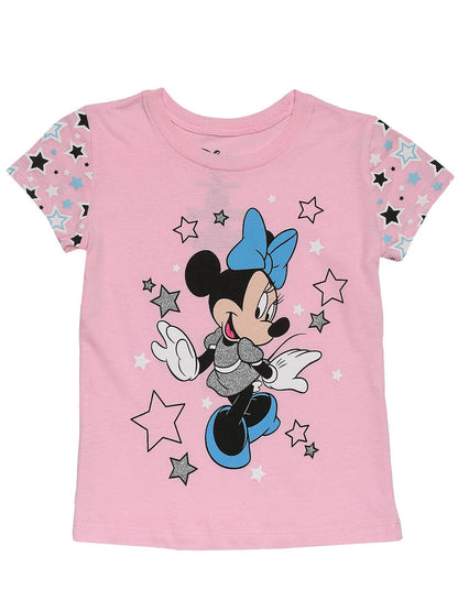 Disney Girls Minnie Mouse T-shirt Short Sleeve Glitter Pink (Extra Small Only)