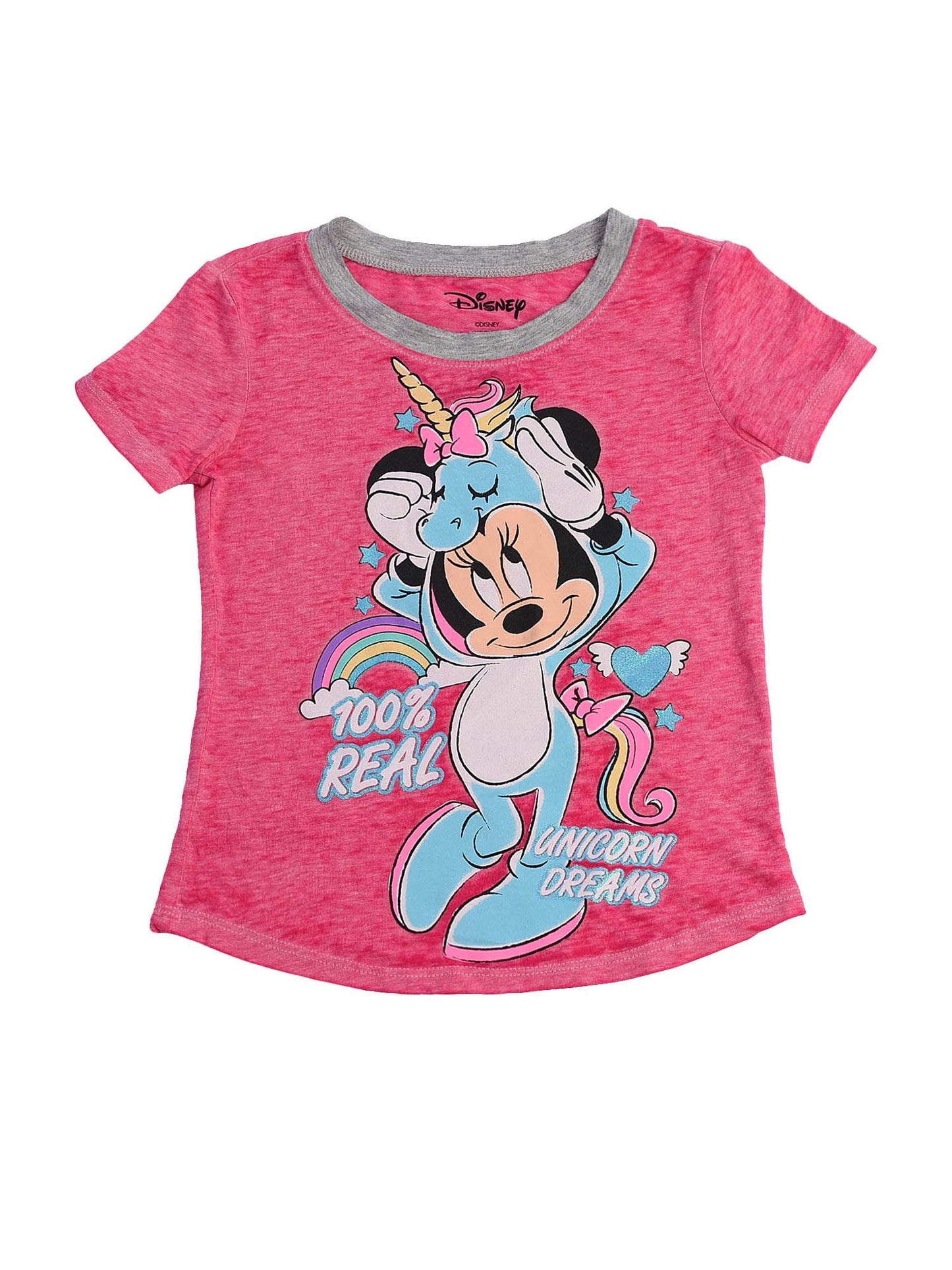 Girls Minnie Mouse Unicorn T-Shirt Burnout Pink Top