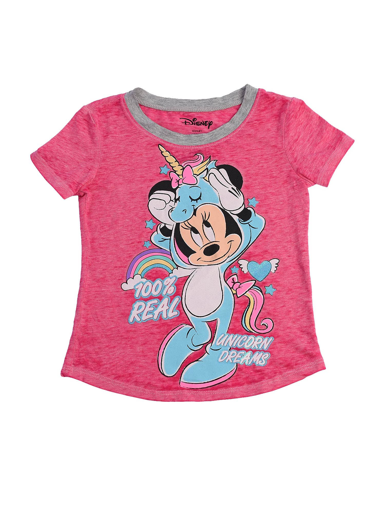 Girls Minnie Mouse Unicorn T-Shirt Burnout Pink Top