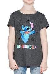 Girls Disney Stitch Be Yourself Short Sleeve T-Shirt Dancing Charcoal Medium