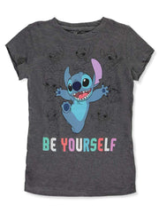 Girls Disney Stitch Be Yourself Short Sleeve T-Shirt Dancing Charcoal Medium