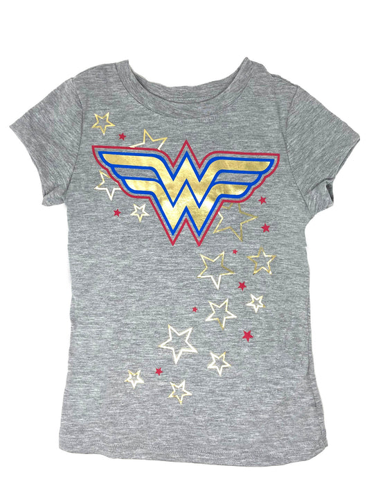 Girls DC Comics Wonder Woman T-Shirt Logo Stars Print Heather Gray