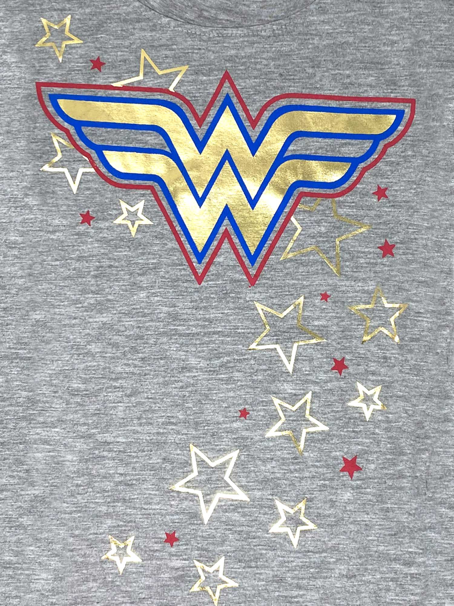 Girls DC Comics Wonder Woman T-Shirt Logo Stars Print Heather Gray