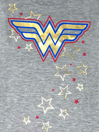Girls DC Comics Wonder Woman T-Shirt Logo Stars Print Heather Gray