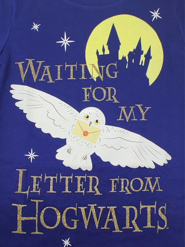 Harry Potter Girls "Waiting For My Letter From Hogwarts" T-Shirt Hedwig Navy