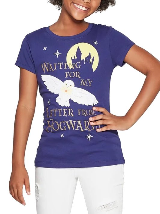 Girls Harry Potter T-Shirt Waiting For My Letter From Hogwarts Short Sleeve Blue