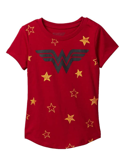 DC Comics Wonder Woman Girls’ Logo Graphic T-Shirt, Short Sleeve, Red, Size 4-16