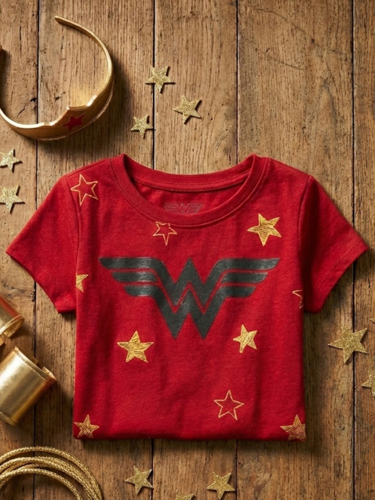 DC Comics Wonder Woman Girls’ Logo Graphic T-Shirt, Short Sleeve, Red, Size 4-16