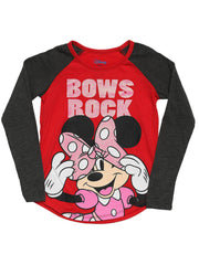 Disney Girls Minnie Mouse Raglan Long Sleeve Shirt Charcoal Gray Red Size Medium
