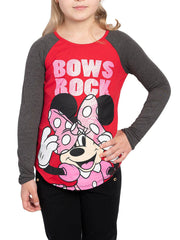 Disney Girls Minnie Mouse Raglan Long Sleeve Shirt Charcoal Gray Red Size Medium