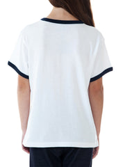 Youth Girls Stitch Ringer Short Sleeve T-Shirt White