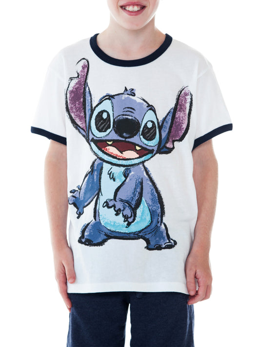 Youth Boys Stitch Ringer T-Shirt White Short Sleeve Size Small