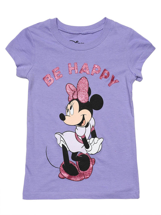 Girls Minnie Mouse Be Happy T-Shirt Glitter Purple