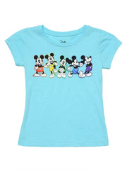 Girls Mickey Mouse Rainbow T-Shirt Blue Short Sleeve