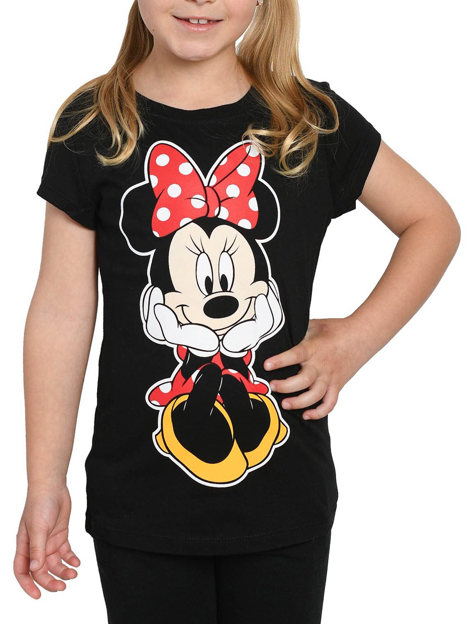 Disney Girls Minnie Mouse Graphic T-Shirt Front & Back Design Black Size XL