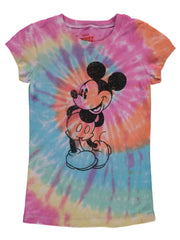 Girls Mickey Mouse Tie Dye T-Shirt w/Cap Sleeves Slim Fit Multi-Color