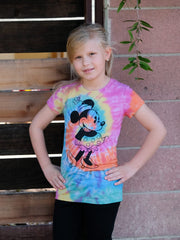 Girls Minnie Mouse Tie Dye T-Shirt w/Cap Sleeves Multi-Color Slim Fit Size Large