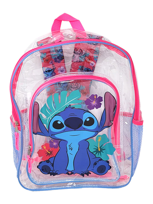 Disney Stitch Transparent Backpack 16" School Bag w/ Insulated Lunch Bag Set