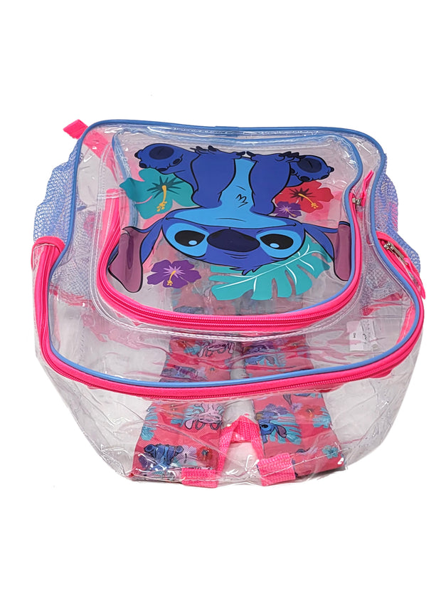 Disney Stitch Backpack Transparent Clear 16" Girls School Bag Pink Blue