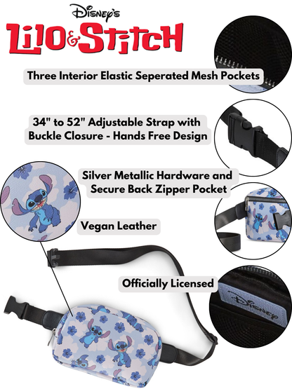 Disney Stitch Belt Bag Crossbody Fanny Pack Waist Bag Women's Floral Print Blue