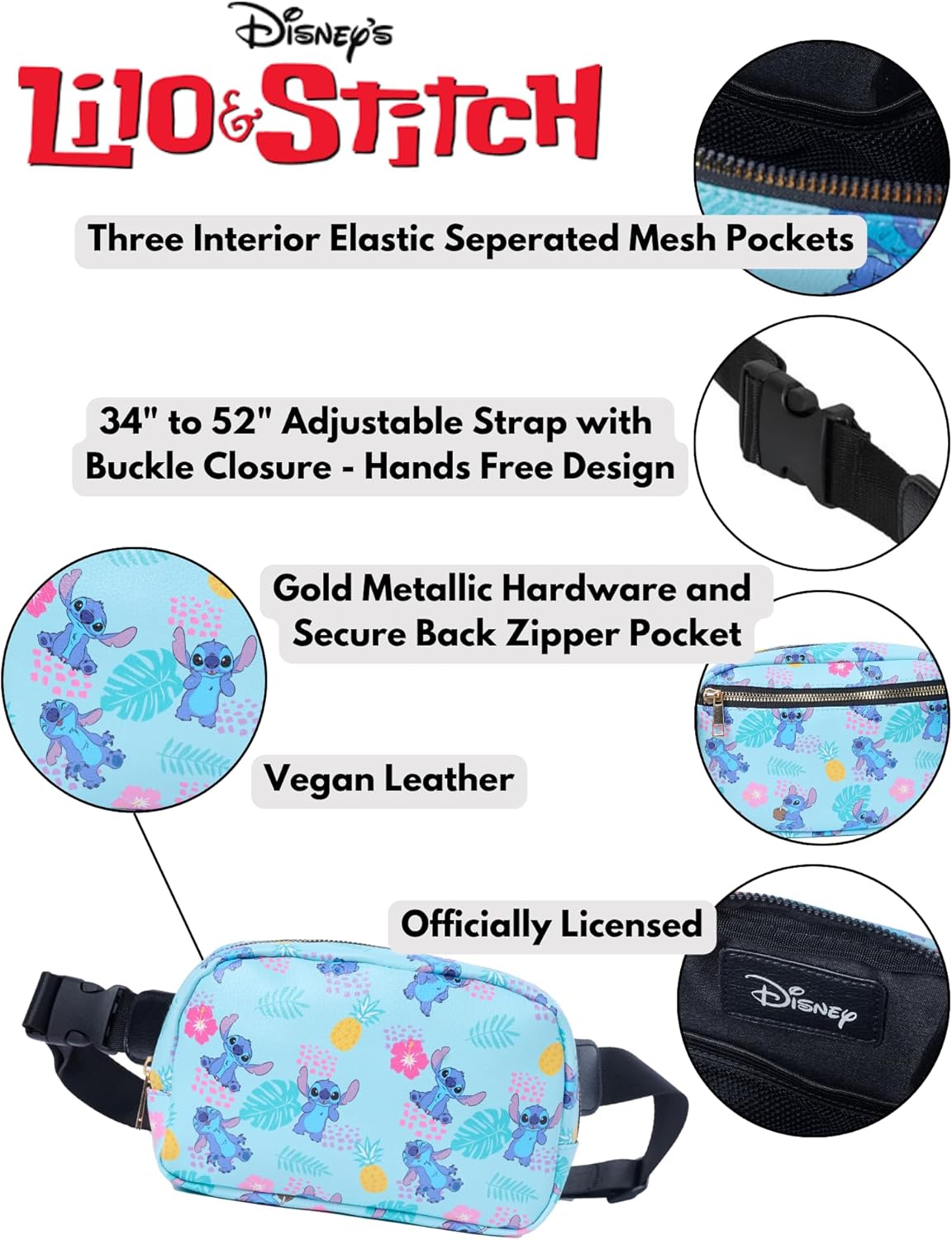 Disney Lilo & Stitch Tropical Belt Bag Fanny Pack Crossbody Sling Women