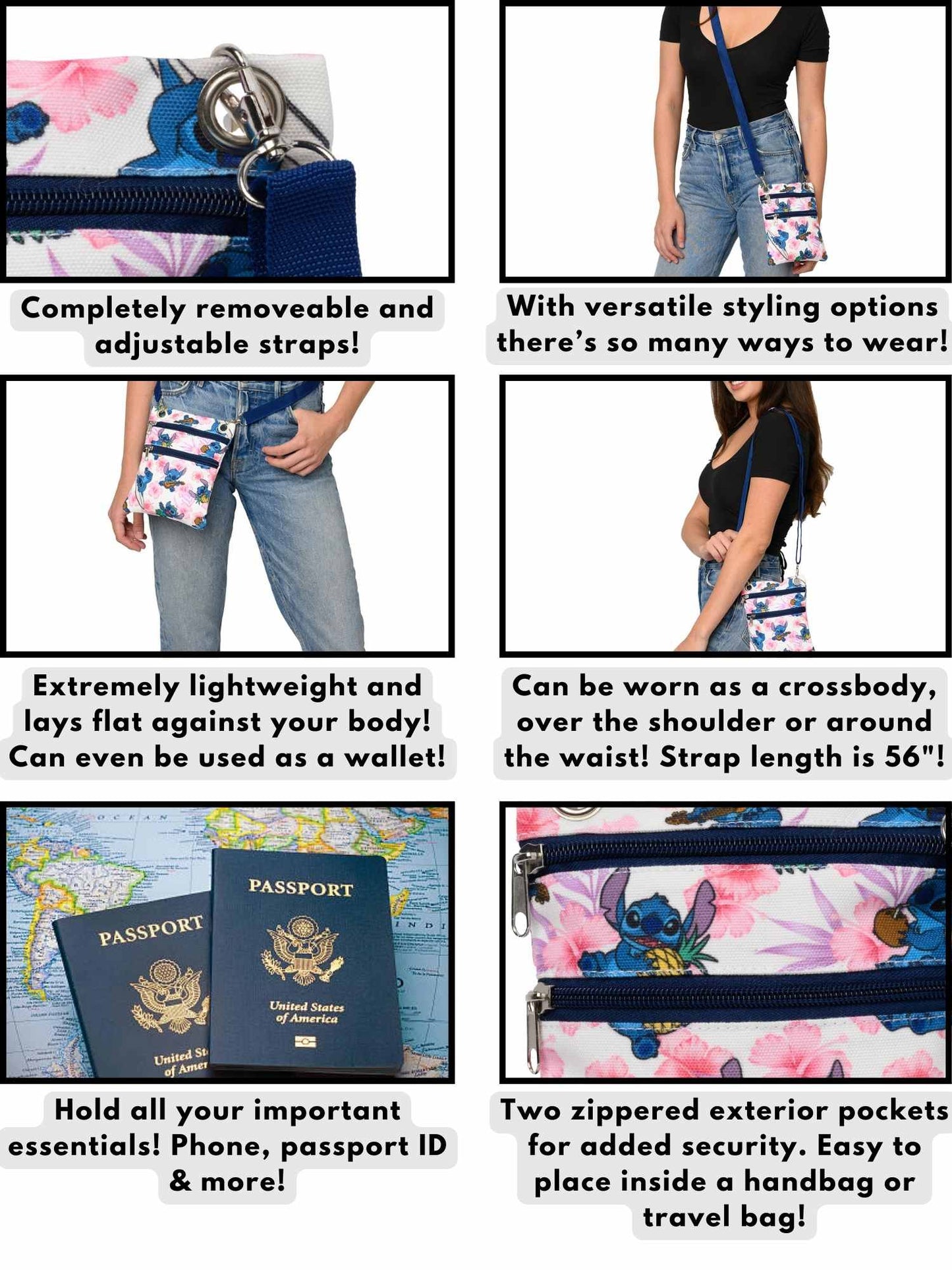 Stitch Passport Bag Travel Crossbody Purse Women Disney Pineapples Hawaii White