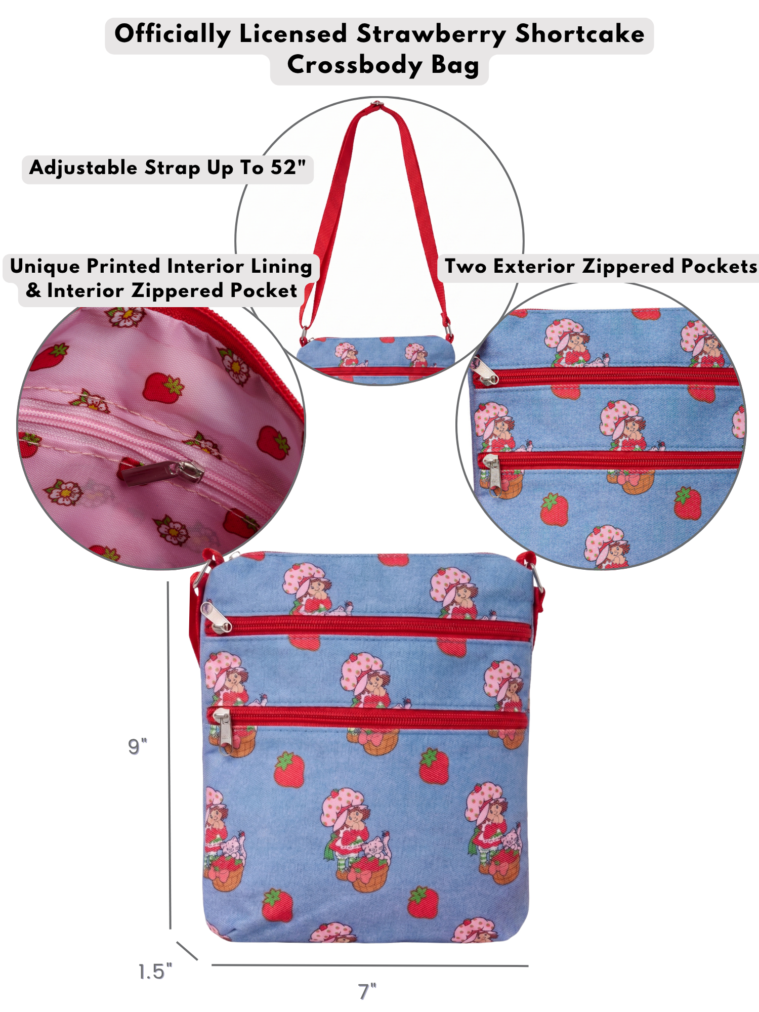 Women's Strawberry Shortcake Retro Denim Crossbody Bag Purse Nostalgia Vintage