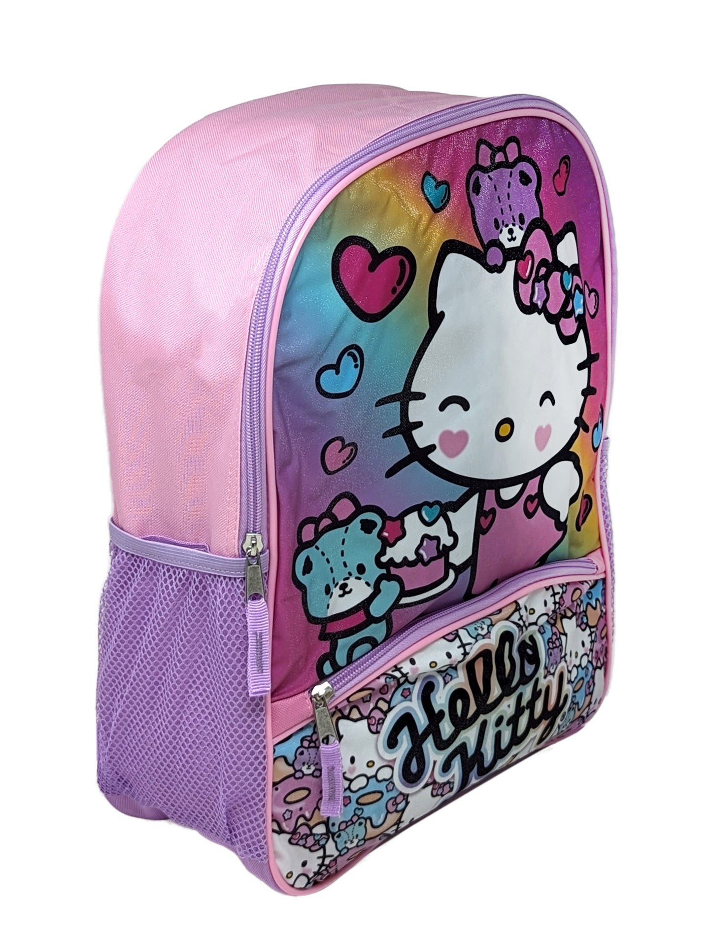 Sanrio Hello Kitty Teddy Bear Backpack 16" & Travel Toothbrush Cover Cap Set