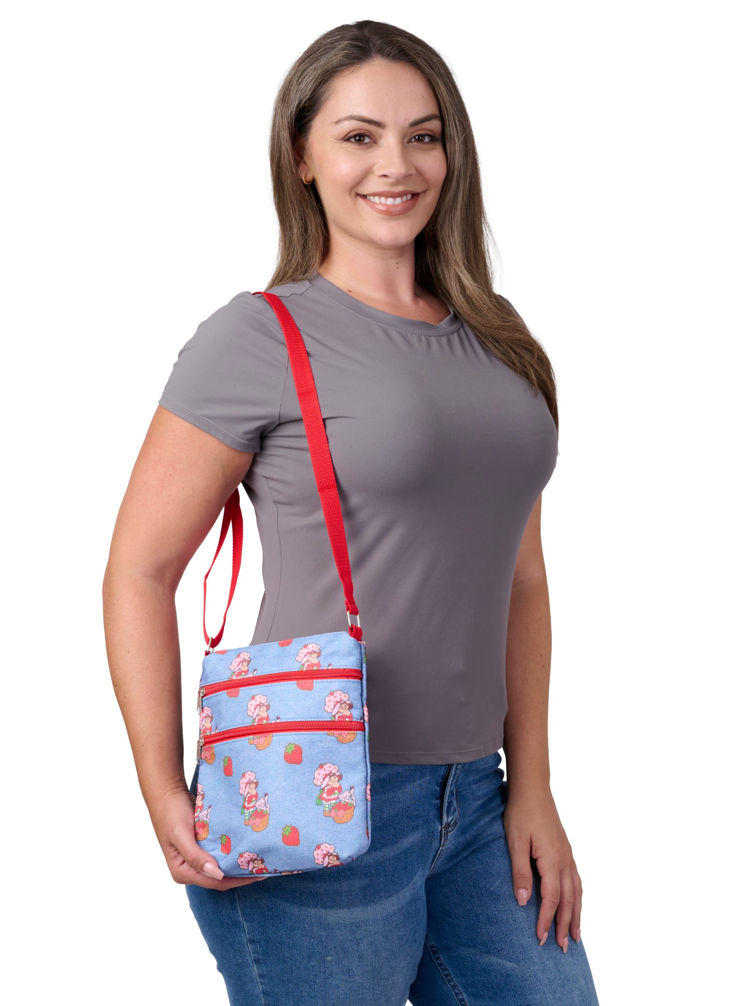 Women's Strawberry Shortcake Retro Denim Crossbody Bag Purse Nostalgia Vintage