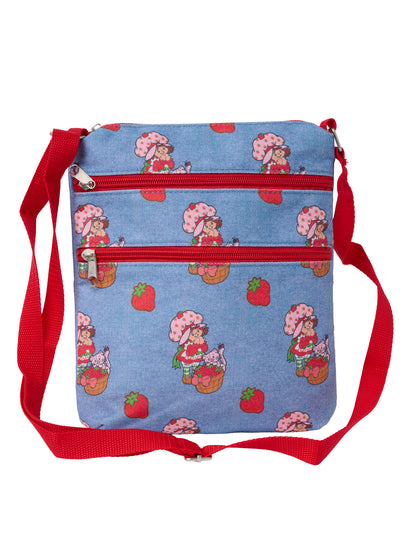 Women's Strawberry Shortcake Retro Denim Crossbody Bag Purse Nostalgia Vintage