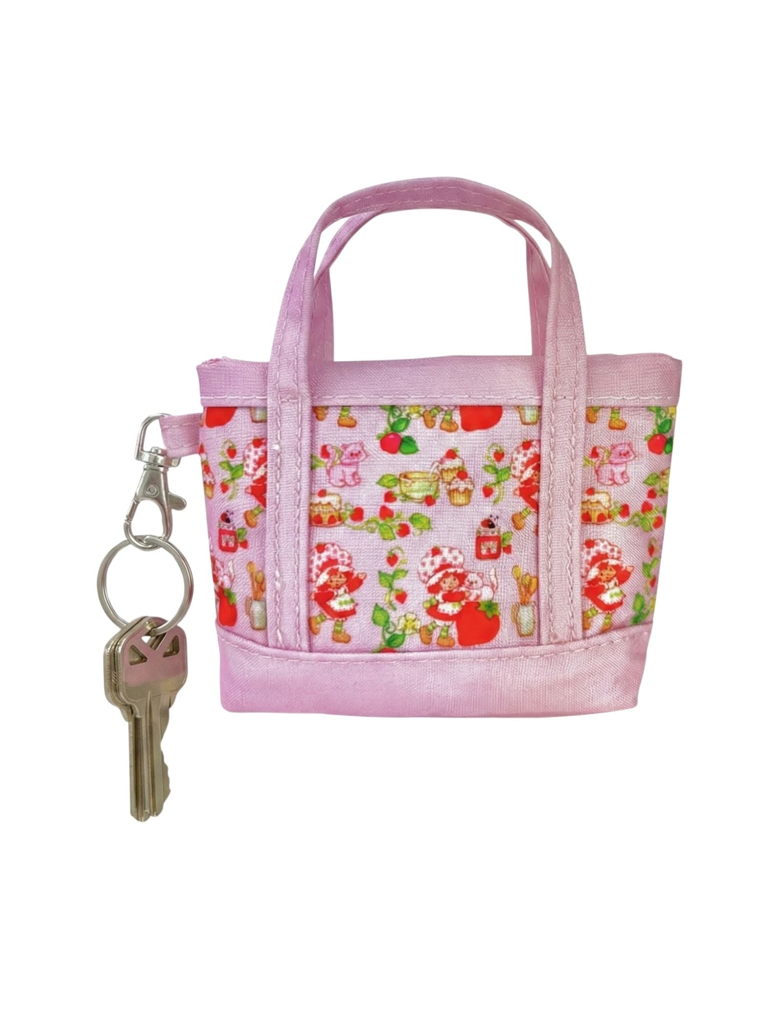 Strawberry Shortcake Pink Mini Tote Bag Charm Coin Purse Keychain Accessory