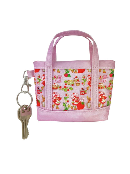 Strawberry Shortcake Pink Mini Tote Bag Charm Coin Purse Keychain Accessory