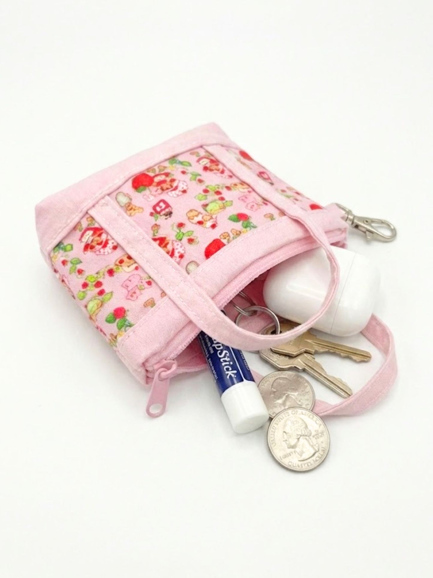 Strawberry Shortcake Pink Mini Tote Bag Charm Coin Purse Keychain Accessory
