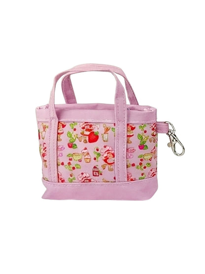 Strawberry Shortcake Pink Mini Tote Bag Charm Coin Purse Keychain Accessory