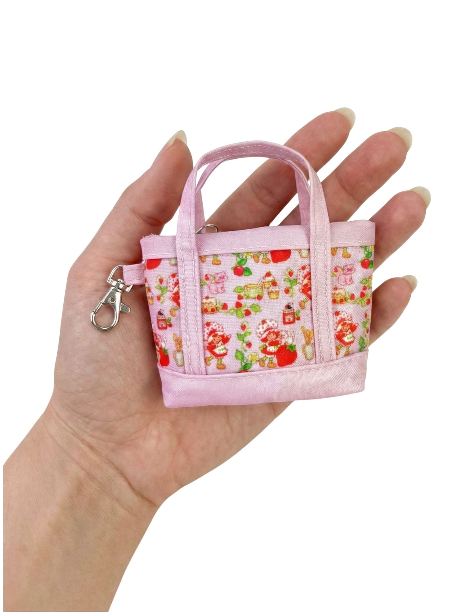 Strawberry Shortcake Pink Mini Tote Bag Charm Coin Purse Keychain Accessory