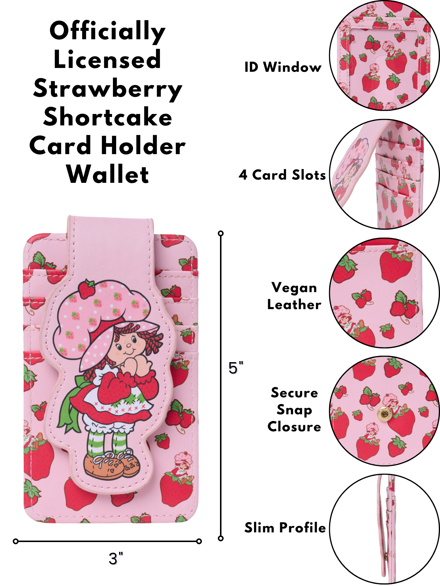 Strawberry Shortcake Pink Faux Leather Snap Card Holder Wallet