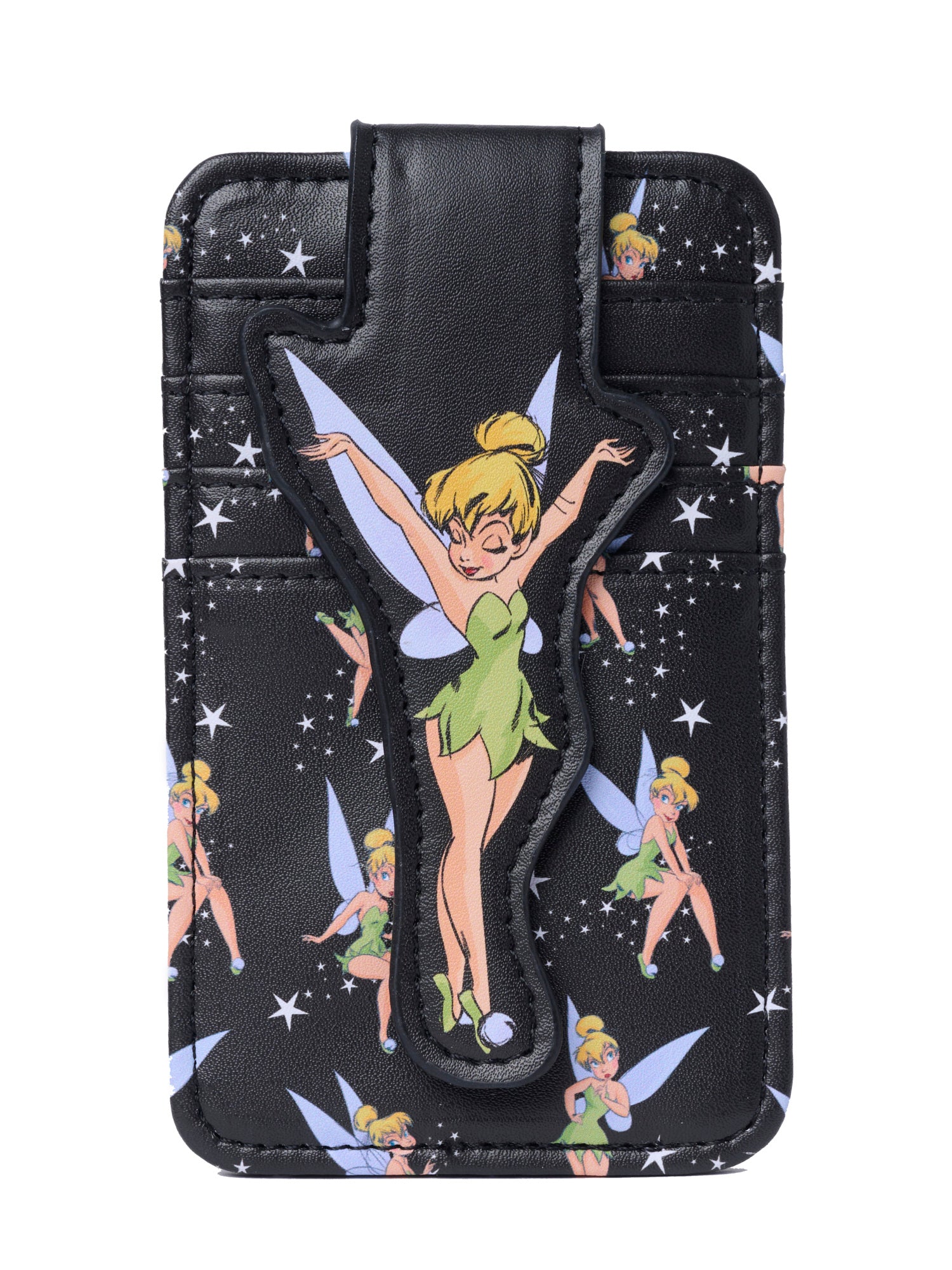 Womens Disney Tinker Bell Card Holder Wallet All-Over Print Snap Closure Black