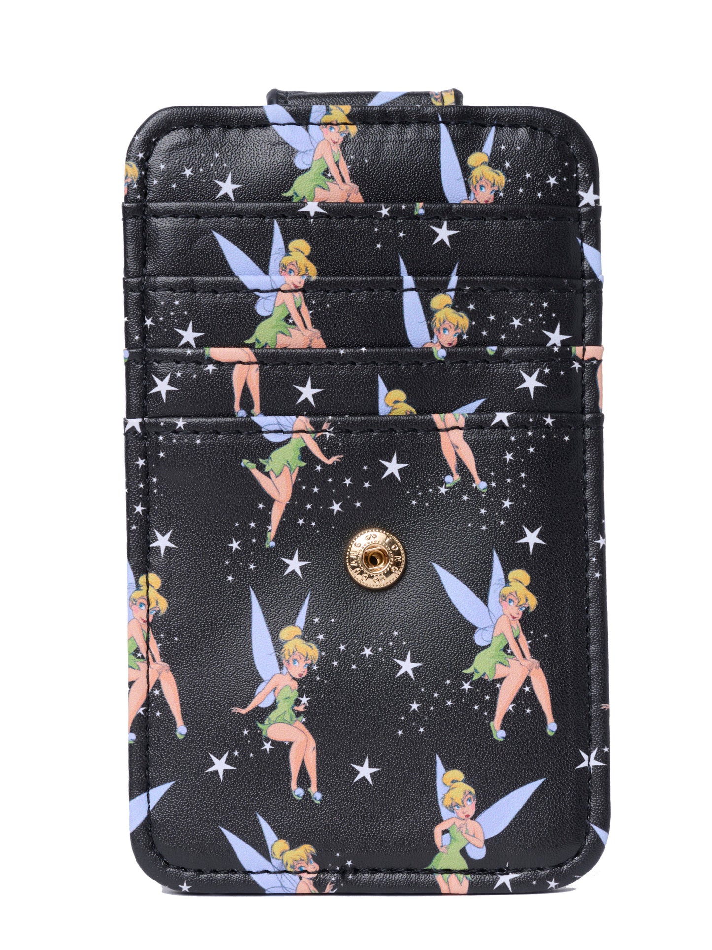 Womens Disney Tinker Bell Card Holder Wallet All-Over Print Snap Closure Black